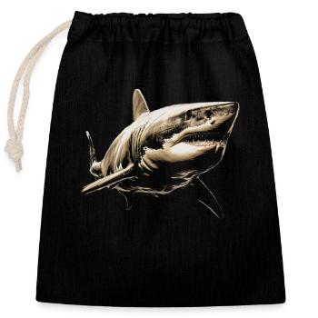 Hai Ozean Tigerhai Tier Fisch - Verschließbarer Geschenkbeutel aus Baumwolle (25x30cm) - Schwarz - Vorne