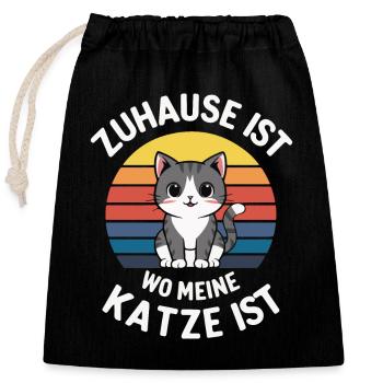 Katze Kätzchen Kater Tier Katzen - Verschließbarer Geschenkbeutel aus Baumwolle (25x30cm) - Schwarz - Vorne