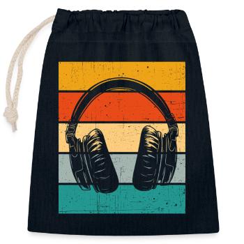 Kopfhörer Retro - Verschließbarer Geschenkbeutel aus Baumwolle (25x30cm) - Navy - Vorne