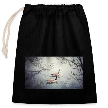 Pair of large birds - Closable cotton gift bag (25x30cm) - black - Front
