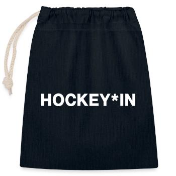 Hockey Feldhockey "Hockey-gender" Hockeylove - Verschließbarer Geschenkbeutel aus Baumwolle (25x30cm) - Navy - Vorne