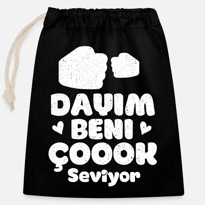 Dayi Türkischer Onkel Newborn Geschenk Hediye Baby - Verschließbarer Geschenkbeutel aus Baumwolle (25x30cm) - Schwarz