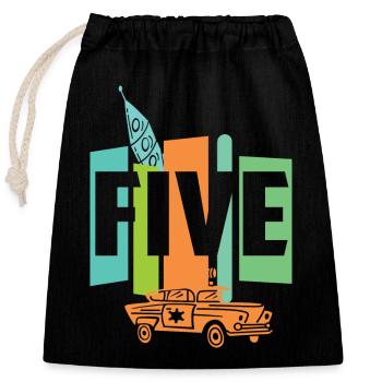 Five years old - Closable cotton gift bag (25x30cm) - black - Front