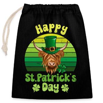 St. Patrick's Tag Schottisches Hochlandrind - Verschließbarer Geschenkbeutel aus Baumwolle (25x30cm) - Schwarz - Vorne
