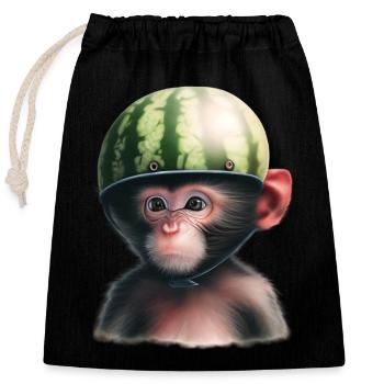 Monkey with watermelon - Closable cotton gift bag (25x30cm) - black - Front