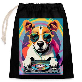Dj Dog - Closable cotton gift bag (25x30cm) - black - Front