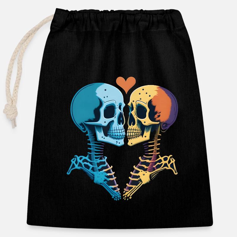 Kissing romantic skeletons - Closable cotton gift bag (25x30cm) - black