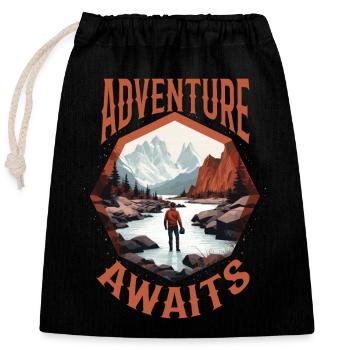 Adventure awaits. - Closable cotton gift bag (25x30cm) - black - Front