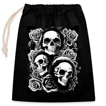 Skull with Roses Skull Horror Flowers - Closable cotton gift bag (25x30cm) - black - Front