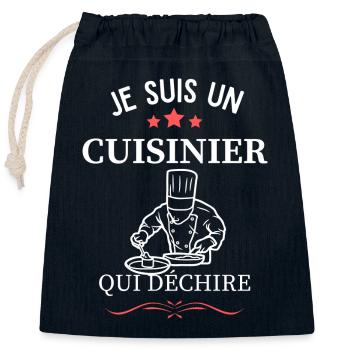 Cuisinier Qui Déchire - Sac cadeau en coton avec cordon (25 x 30 cm) - bleu marine - Devant