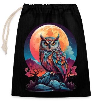 MYSTIQUE AU CLAIR DE LUNE : LA VEILLÉE NOCTURNE D’UN HIBOU COLORÉ - Sac cadeau en coton avec cordon (25 x 30 cm) - noir - Devant