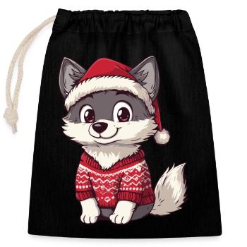 Wolf Christmas - Closable cotton gift bag (25x30cm) - black - Front