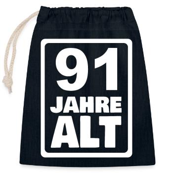 Age 91 - Closable cotton gift bag (25x30cm) - navy - Front