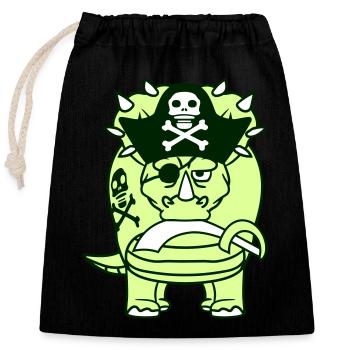Triceratops Dinosaur Sabre Pirate Captain Dino - Closable cotton gift bag (25x30cm) - black - Front
