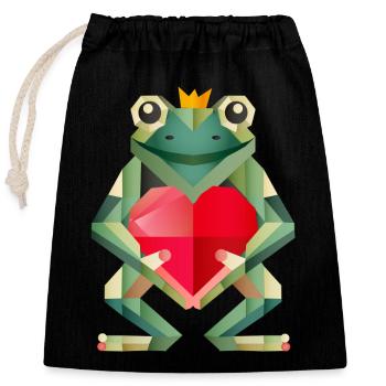 Frog Prince with Heart – Geometric Declaration of Love - Closable cotton gift bag (25x30cm) - black - Front