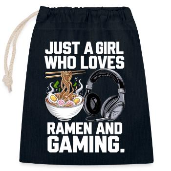 Ramen & Gaming – Parfait pour les Gamer Girls - Sac cadeau en coton avec cordon (25 x 30 cm) - bleu marine - Devant