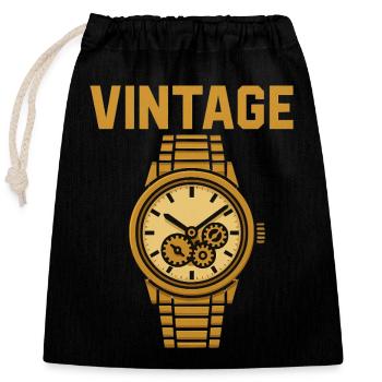 Vintage Herrenuhr im 16-Bit Stil - Verschließbarer Geschenkbeutel aus Baumwolle (25x30cm) - Schwarz - Vorne