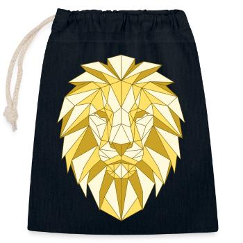 Tête de lion géométrique dans les tons dorés - Sac cadeau en coton avec cordon (25 x 30 cm) - bleu marine - Devant