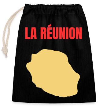 T-shirt carte La Réunion île dorée - Sac cadeau en coton avec cordon (25 x 30 cm) - noir - Devant