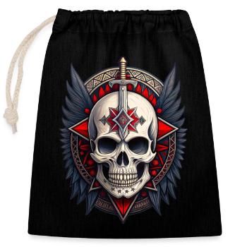 Gothic skull saber wings skull black red - Closable cotton gift bag (25x30cm) - black - Front