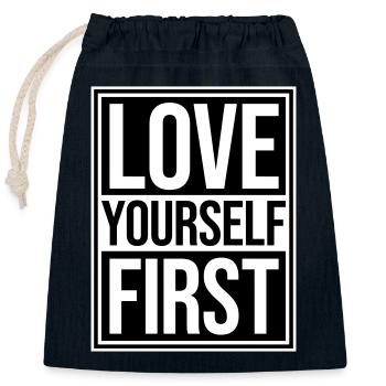 Love Yourself First Selbstliebe Selbstfürsorge - Verschließbarer Geschenkbeutel aus Baumwolle (25x30cm) - Navy - Vorne