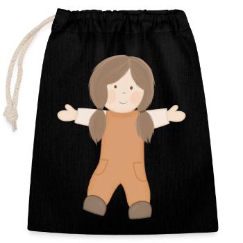 La poupée joyeux en dongarees - Sac cadeau en coton avec cordon (25 x 30 cm) - noir - Devant