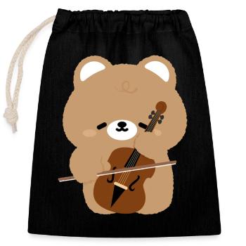 Bären-Cello-Charme - Verschließbarer Geschenkbeutel aus Baumwolle (25x30cm) - Schwarz - Vorne