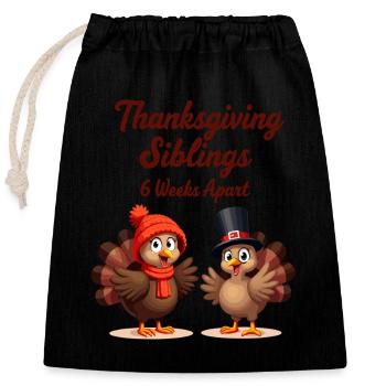 Thanksgiving Geschwister - Verschließbarer Geschenkbeutel aus Baumwolle (25x30cm) - Schwarz - Vorne