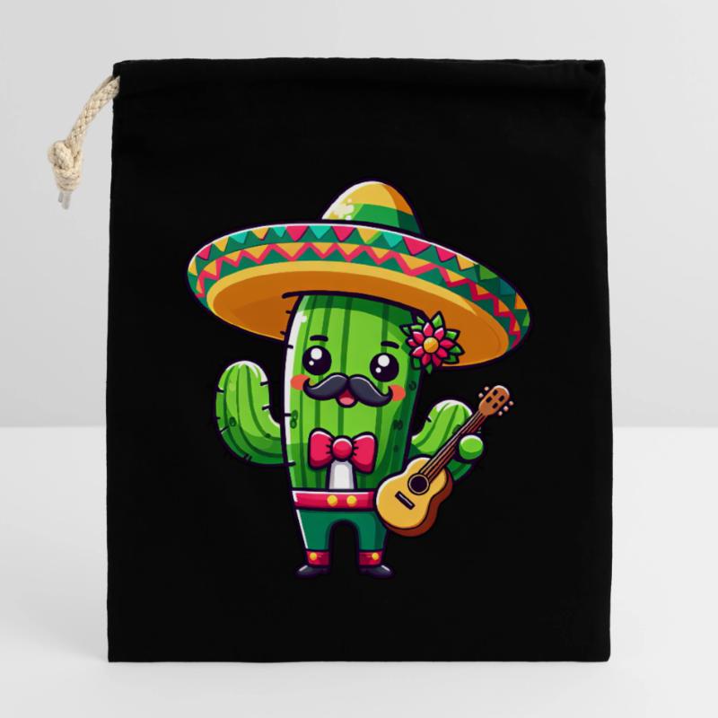 Cinco de Mayo Cactus Mariachi Guitariste Sac cadeau en coton avec cordon (25 x 30 cm)