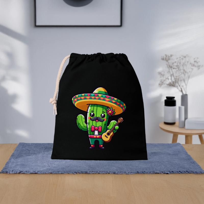Cinco de Mayo Cactus Mariachi Guitariste Sac cadeau en coton avec cordon (25 x 30 cm)