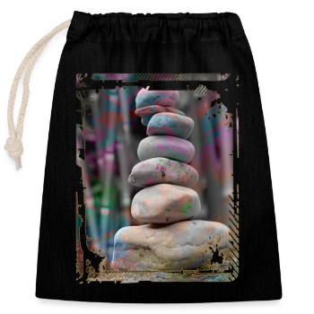 Japan Zen Buddhism Balancing Stones Rocks Bamboo - Closable cotton gift bag (25x30cm) - black - Front