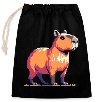 Geek Pixel Art Capybara - Verschließbarer Geschenkbeutel aus Baumwolle (25x30cm) - Schwarz - Vorne