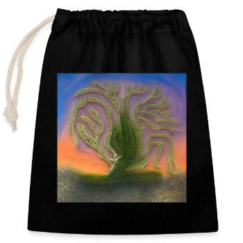old tree in a sunny day - Closable cotton gift bag (25x30cm) - black - Front