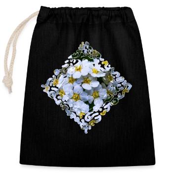 White flowers - Closable cotton gift bag (25x30cm) - black - Front