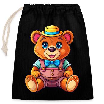 Ours en peluche avec chapeau - Sac cadeau en coton avec cordon (25 x 30 cm) - noir - Devant