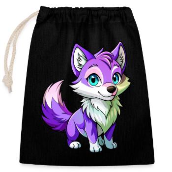 Bébé loup violet - Sac cadeau en coton avec cordon (25 x 30 cm) - noir - Devant