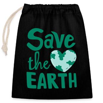 Save The Earth Herz Nachhaltig Klimawandel - Verschließbarer Geschenkbeutel aus Baumwolle (25x30cm) - Schwarz - Vorne