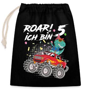5. Geburtstag Kindergeburtstag Roar Ich Bin 5 - Verschließbarer Geschenkbeutel aus Baumwolle (25x30cm) - Schwarz - Vorne