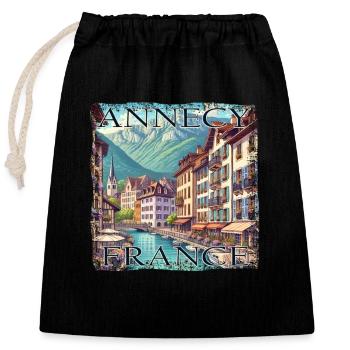 Annecy Altstadt Wasser Kanäle Berge Wandern Grunge - Verschließbarer Geschenkbeutel aus Baumwolle (25x30cm) - Schwarz - Vorne