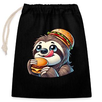 Cute Sloth Burger Cartoon Fast Food - Closable cotton gift bag (25x30cm) - black - Front