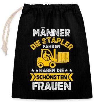 Gabelstapler Staplerfahrer Männer Lagerist - Verschließbarer Geschenkbeutel aus Baumwolle (25x30cm) - Schwarz - Vorne