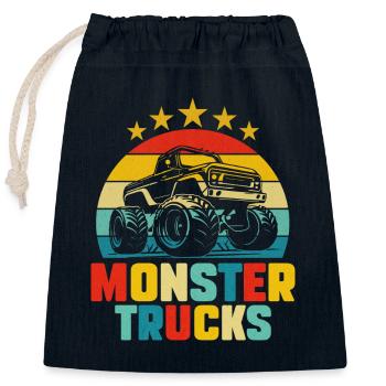 Voiture Monster Truck Anniversaire Garçon Homme - Sac cadeau en coton avec cordon (25 x 30 cm) - bleu marine - Devant