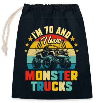 Monster Truck Voiture 70 Ans Anniversaire - Sac cadeau en coton avec cordon (25 x 30 cm) - bleu marine - Devant