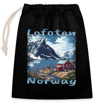 Lofoten Norwegisches Holzhaus Berge Meer Grunge - Verschließbarer Geschenkbeutel aus Baumwolle (25x30cm) - Schwarz - Vorne
