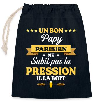 Papy Parisien Grand-Père Humour Papy - Sac cadeau en coton avec cordon (25 x 30 cm) - bleu marine - Devant