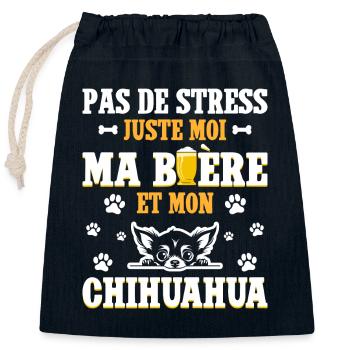 Humour Apéro Bière Papa Chien Chihuahua - Sac cadeau en coton avec cordon (25 x 30 cm) - bleu marine - Devant