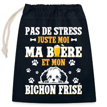 Humour Bière Papa Chien Bichon Frisé - Sac cadeau en coton avec cordon (25 x 30 cm) - bleu marine - Devant