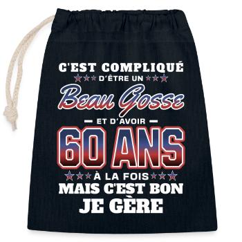 Humour Homme 60 ans Fête Anniversaire - Sac cadeau en coton avec cordon (25 x 30 cm) - bleu marine - Devant