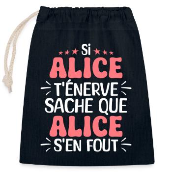 Nom Humour Prénom Personnalisé Alice - Sac cadeau en coton avec cordon (25 x 30 cm) - bleu marine - Devant