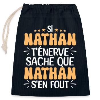 Nom Humour Prénom Personnalisé Nathan - Sac cadeau en coton avec cordon (25 x 30 cm) - bleu marine - Devant